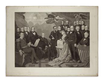 (PRINTS--1860 CAMPAIGN.) Sadd, H.S., engraver; after Matteson. Evolution of the print titled Union, showing the addition of Lincoln.